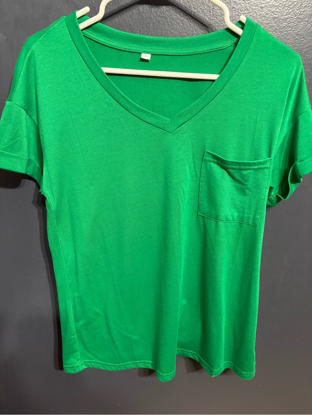 Amazon Essentials Women's V-Neck Pocket Tee in Bright Green